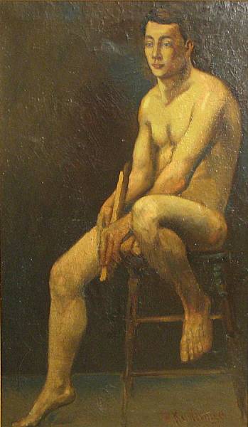 Appraisal: G Kuwashige th Century A seated male nude signed and