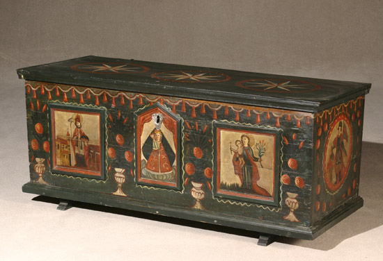 Appraisal: Continental Baroque Style Painted and Decorated Pine Coffer Probably Eastern