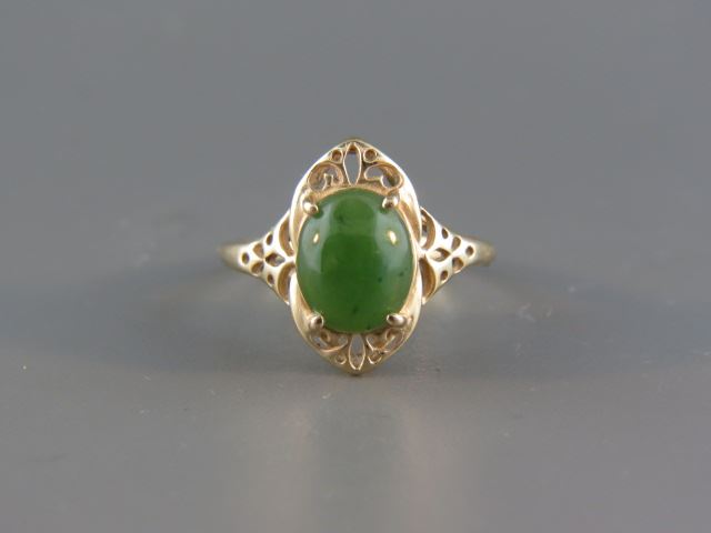 Appraisal: Jade Ring spinach green cabachon in k yellow gold currently