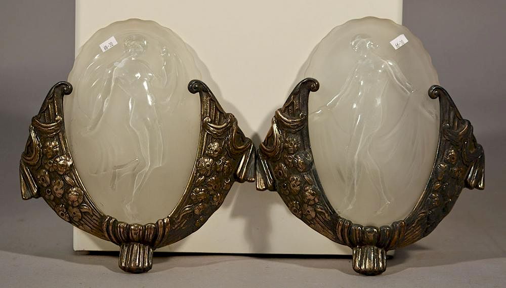 Appraisal: Muller-Freres Luneville Art Deco Wall Lights Proper pair Muller-Freres Luneville