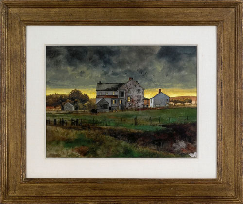 Appraisal: Peter Sculthorpe American b watercolor farm landscape with stone house