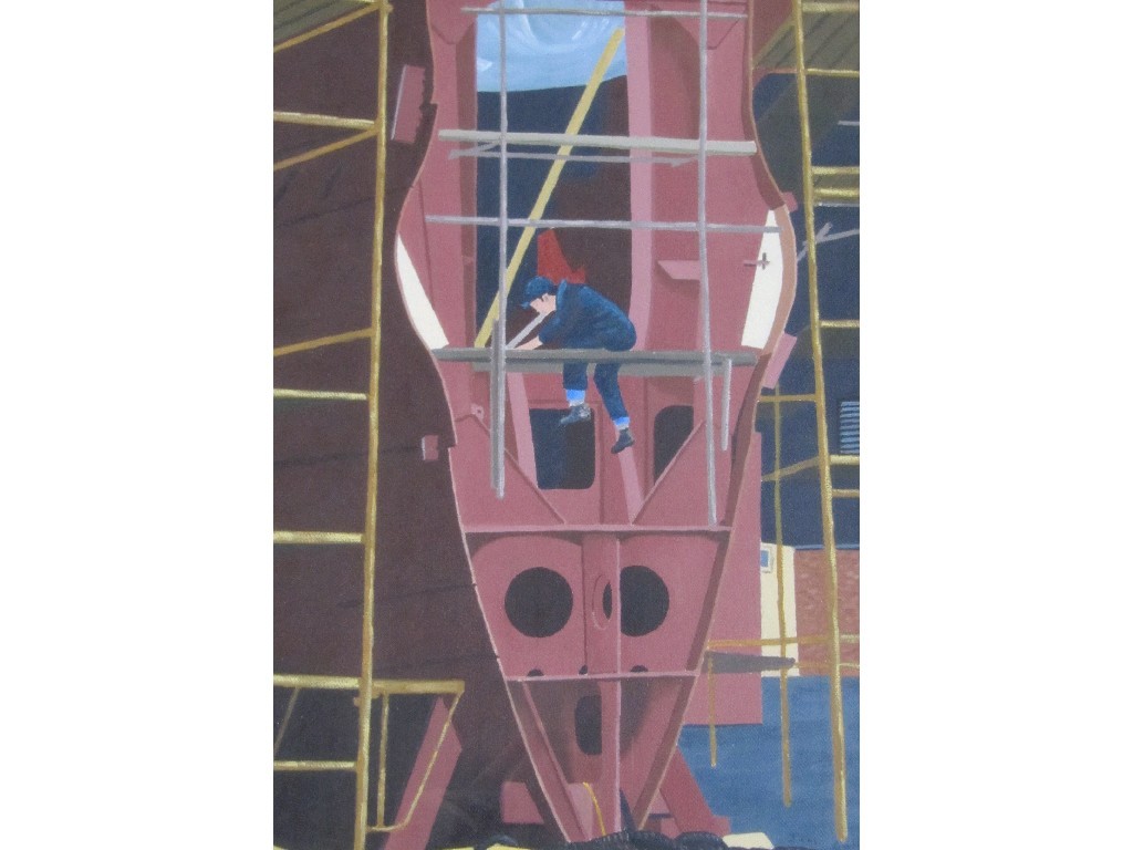 Appraisal: JIM COLLINS Oil on canvas 'Shipyard Worker' signed and dated