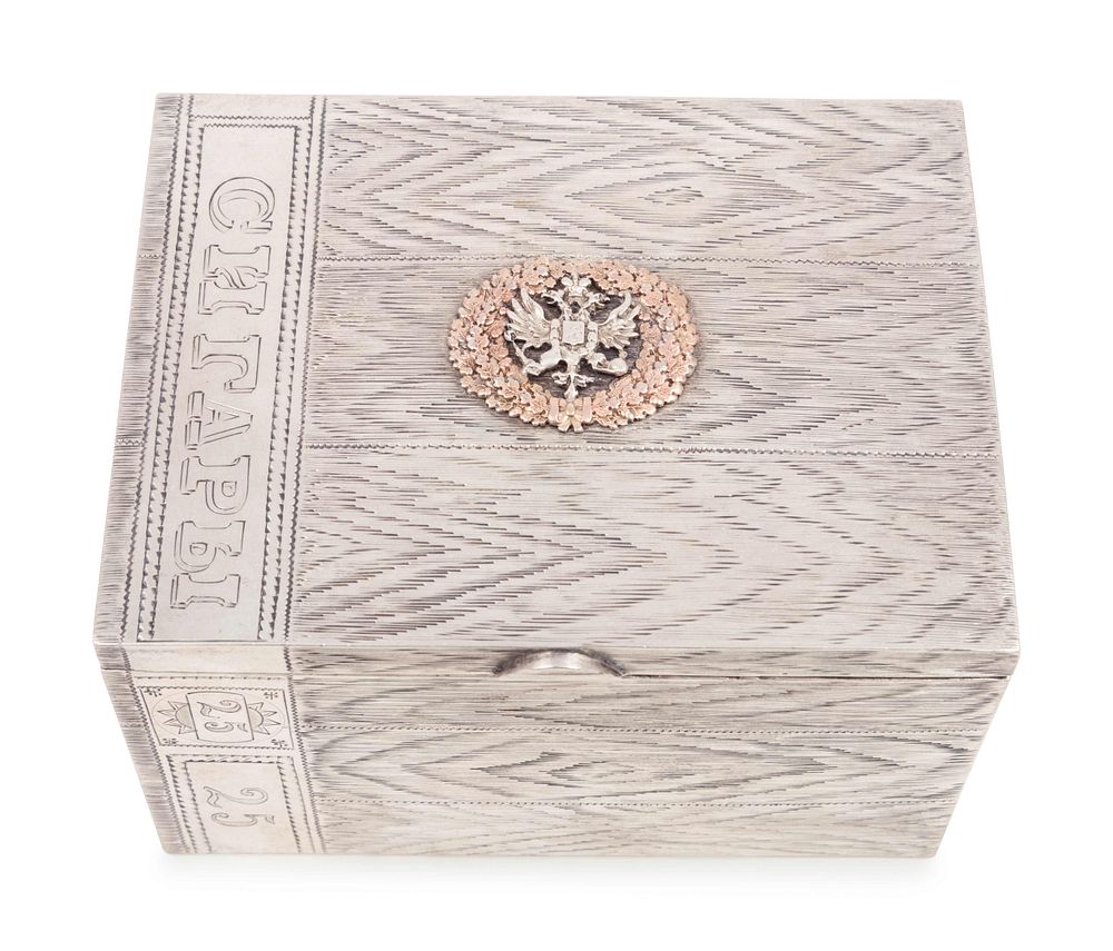 Appraisal: A Russian Trompe l'Oeil Silver Table-Top Cigarette Box A Russian