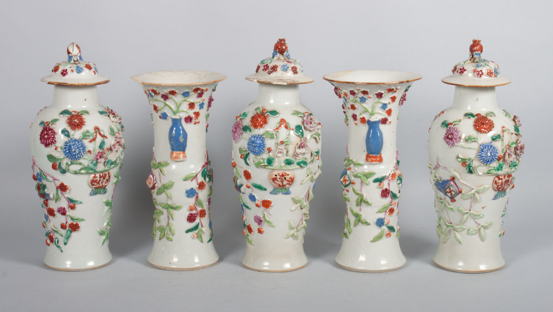 Appraisal: Chinese Export -piece porcelain garniture set circa - comprising three