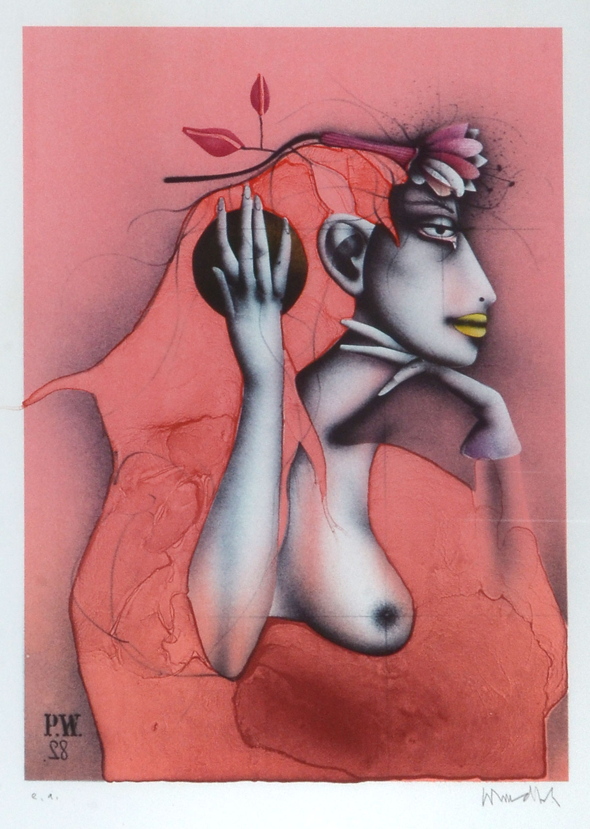 Appraisal: WUNDERLICH Paul German - Surreal Nude Portrait Lithograph sight ''