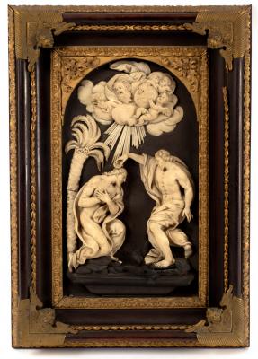 Appraisal: An Italian ivory relief th Century after Algardi with ebonised