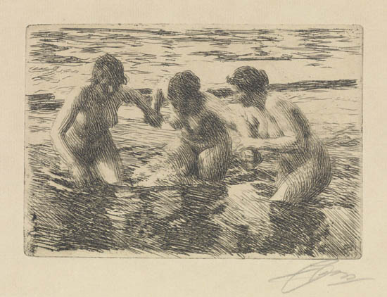 Appraisal: ANDERS ZORN Against the Current Etching x mm x inches