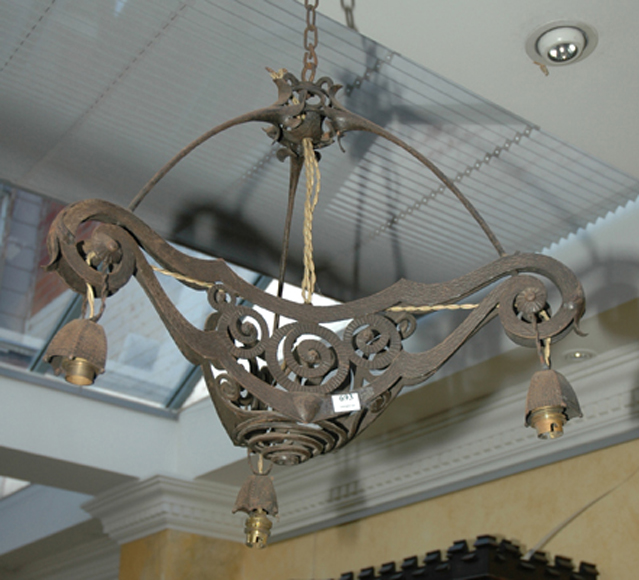 Appraisal: AN ART NUVEAU WROUGHT IRON CEILING LIGHT The open work