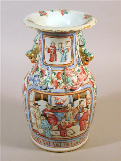 Appraisal: Chinese Canton famille rose vase th century The scalloped rim