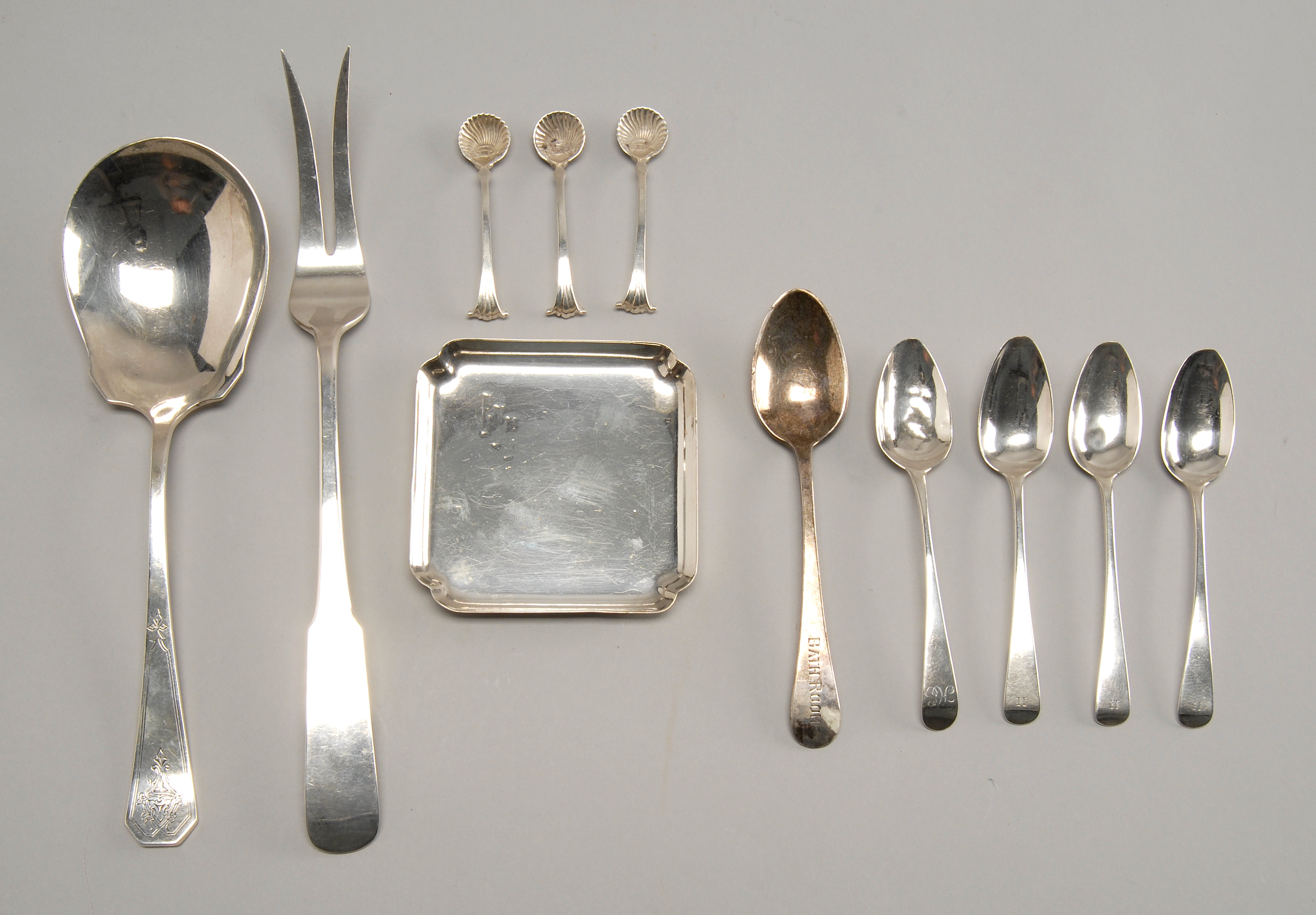 Appraisal: ELEVEN STERLING SILVER ITEMS a small square dish a serving