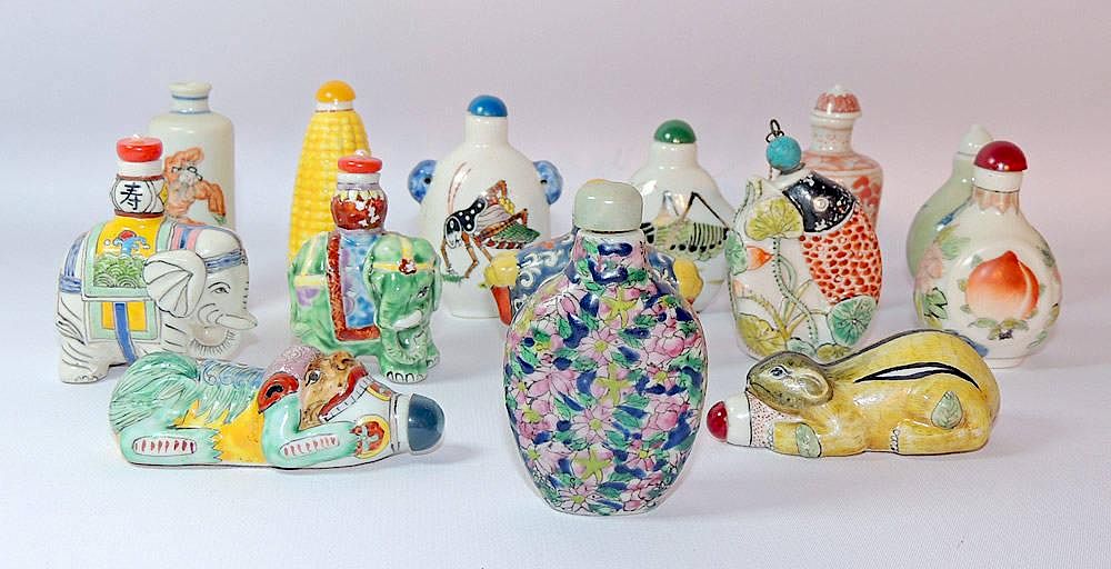 Appraisal: Fourteen Porcelain Snuff Bottles Fourteen porcelain snuff bottles assorted sizes