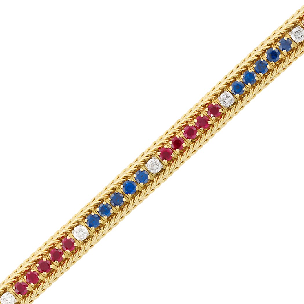 Appraisal: Gold Diamond Ruby and Sapphire Bracelet Neiman Marcus kt round