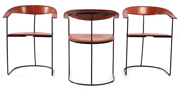 Appraisal: A SET OF EIGHT ITALIAN LEATHER AND BLACK METAL DINING