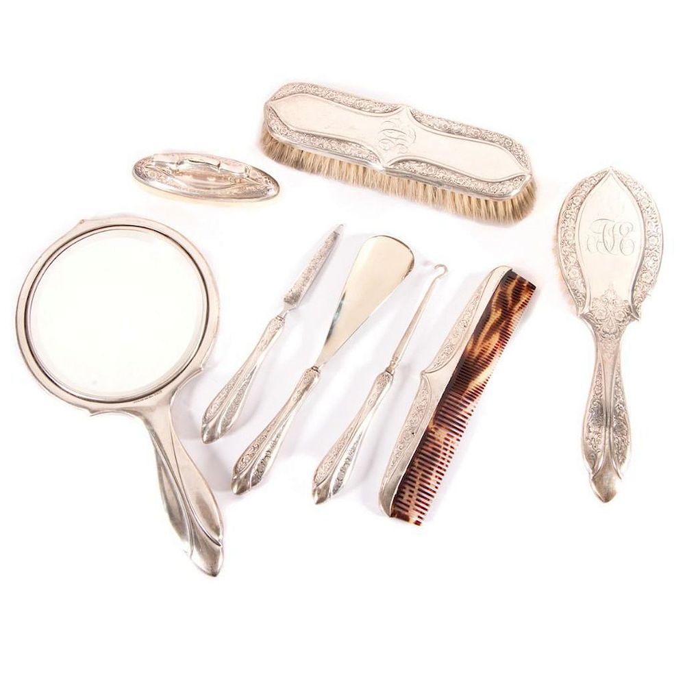 Appraisal: Sterling silver pc Dresser Set including brushes a hand mirror