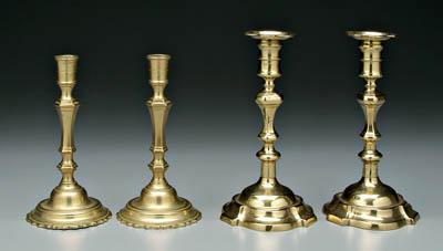 Appraisal: Two pairs brass candlesticks one pair with matching shaped socket