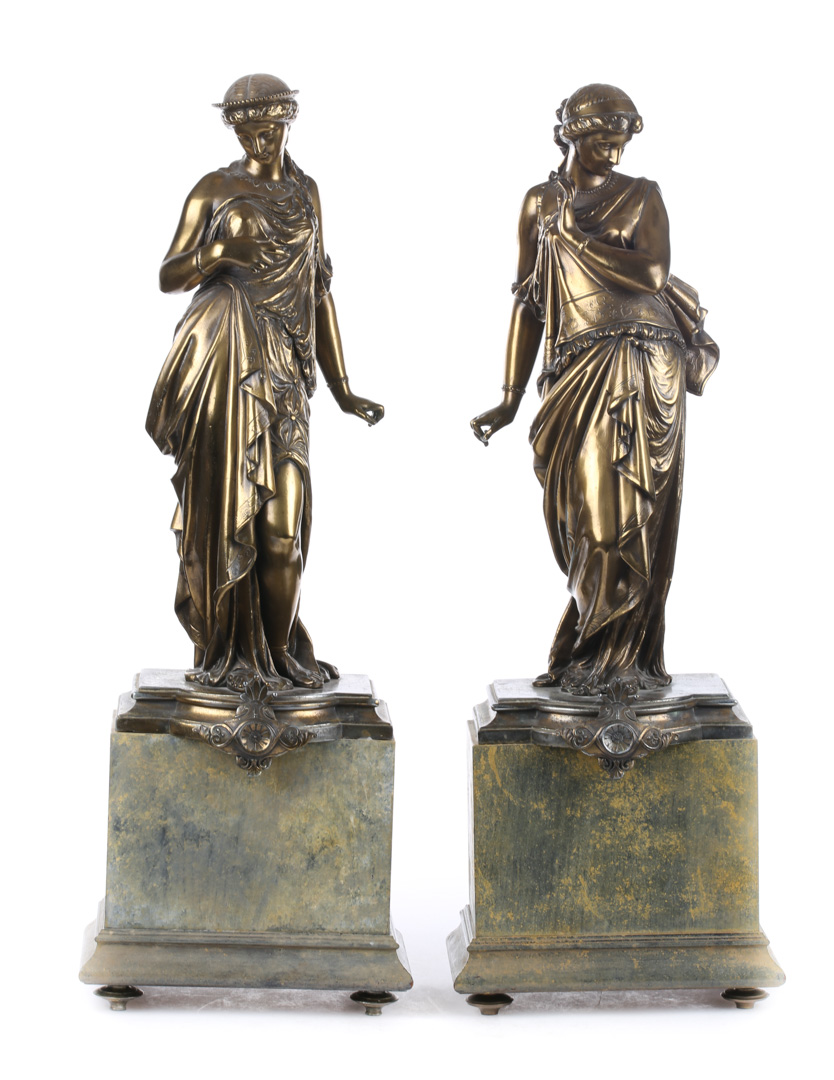 Appraisal: Pair of classical style brass figural andirons th century female