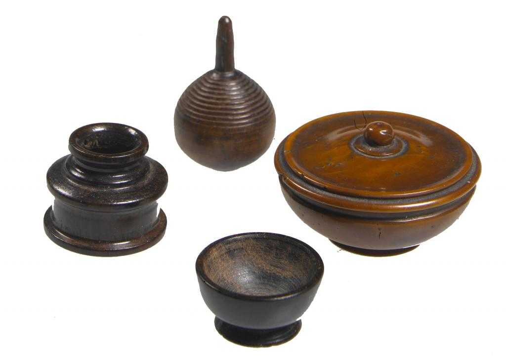 Appraisal: MINIATURE TREEN A GROUP OF FOUR FINELY TURNED OBJECTS comprising