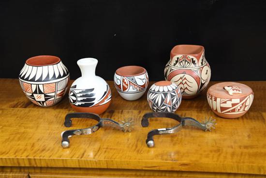 Appraisal: SEVEN WESTERN PIECES Six contemporary Indian pots all with polychrome