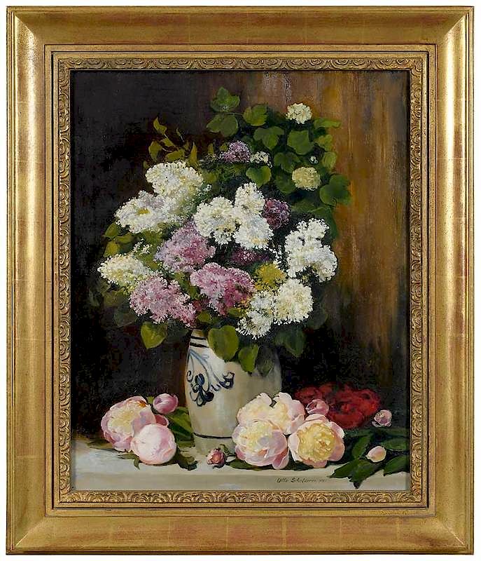 Appraisal: Otto Scholderer German - Still Life with Peonies and Lilacs