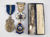 Appraisal: Two enamelled silver Masonic badges a silver medallion and a