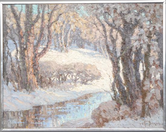 Appraisal: BIERHALS OTTO AMERICAN OIL ON MASONITE Winter landscape with trees