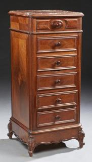 Appraisal: Tall French Carved Mahogany Louis XV Style Marble Top Nightstand