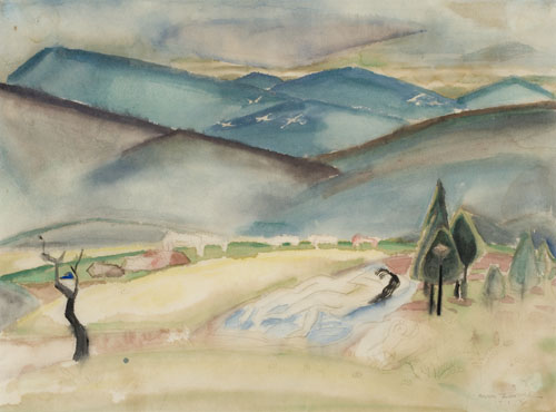 Appraisal: WILLIAM ZORACH Untitled Lovers in a Field Watercolor over pencil