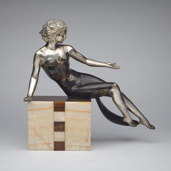 Appraisal: French Art Deco Bronze and Onyx Model of a Young