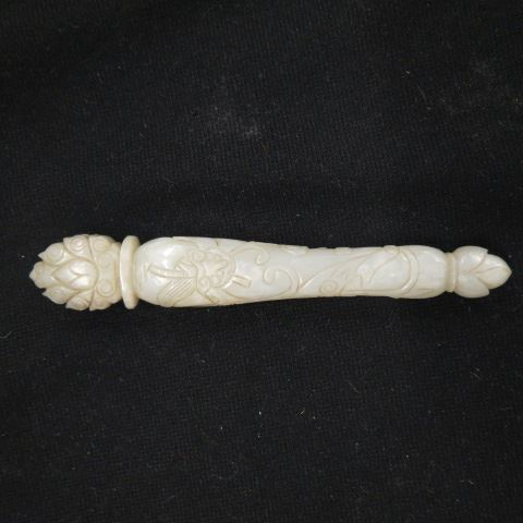 Appraisal: Chinese Carved Jade Handle creature on torch shape long