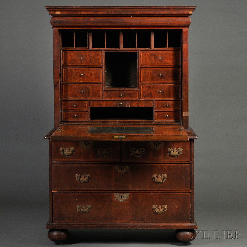 Appraisal: William Mary Walnut and Walnut Veneer Escritoire or Fall-front Desk