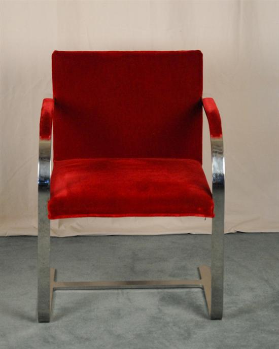 Appraisal: Three Red Velvet Bruno Chairs original chrome base with new