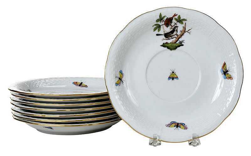 Appraisal: Herend Rothschild Bird Dinnerware Pieces Hungarian th century eight cream