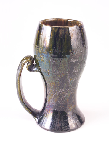 Appraisal: GEORGE OHR Tall corseted Joe Jefferson mug incised Here's Your