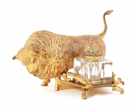 Appraisal: Gilt figural inkstand probably French late th century golden bison