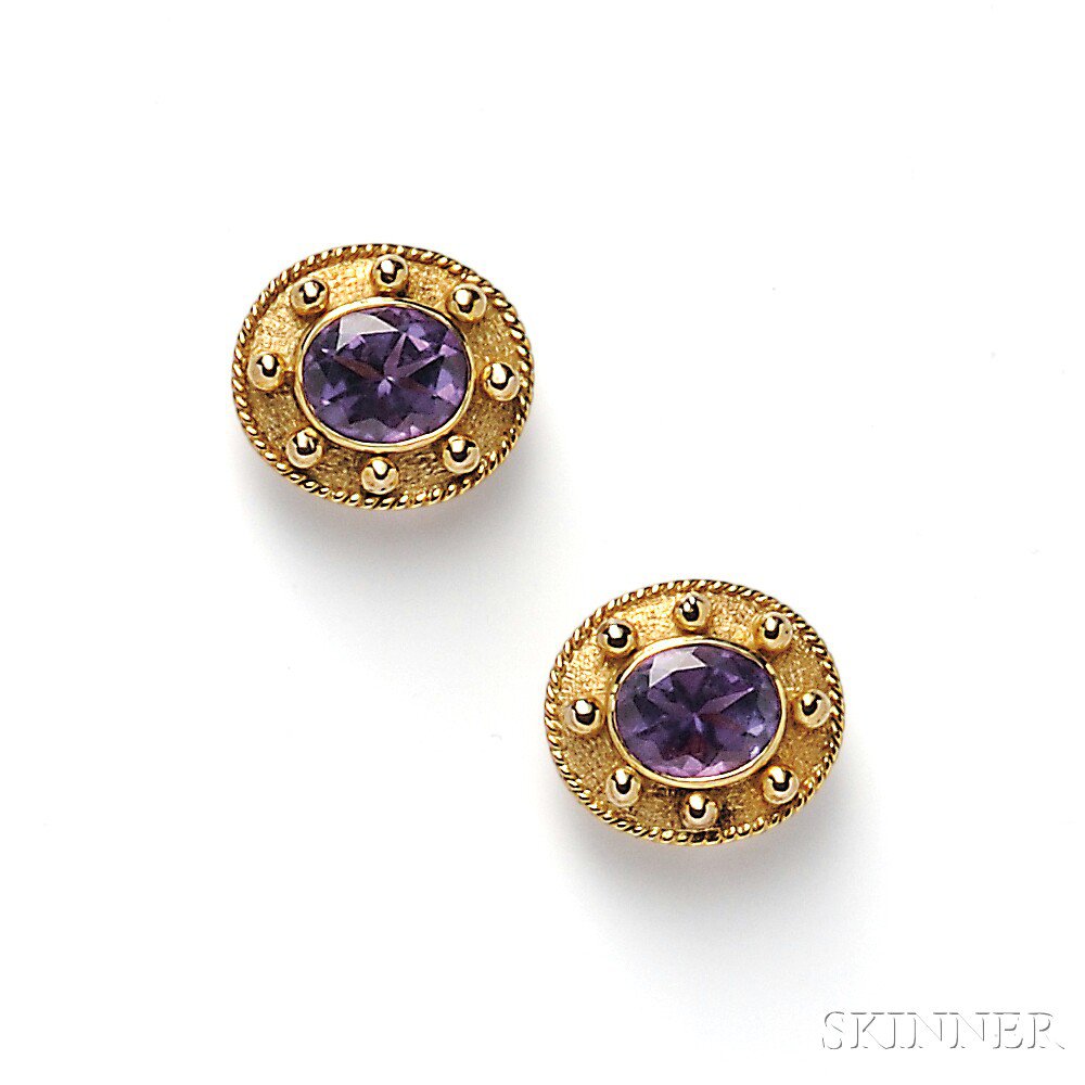 Appraisal: kt Gold and Amethyst Earclips each set with an oval-cut