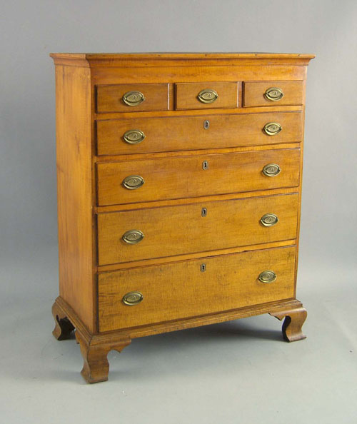 Appraisal: Pennsylvania Chippendale tiger maple and cherry semi-tall chest ca with