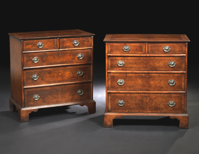 Appraisal: Pair of George III-Style Walnut Chests each with a rectangular