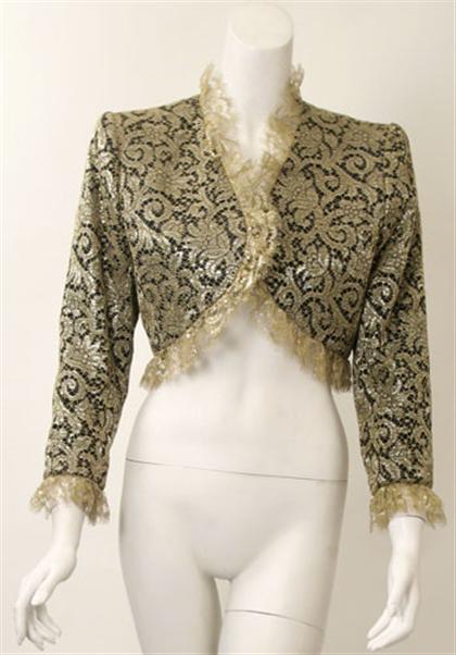 Appraisal: Yves Saint Laurent gold lace bolero s Long sleeve padded-shouldered