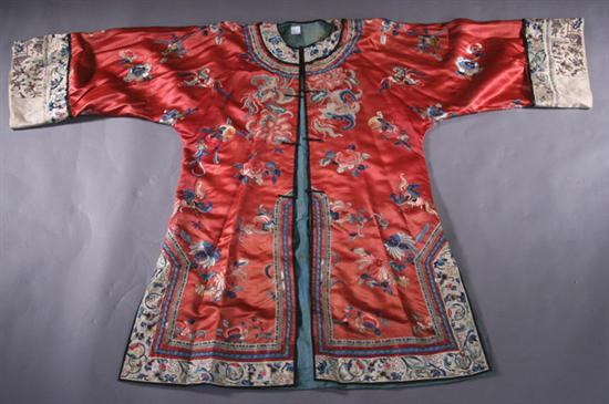 Appraisal: CHINESE SILK EMBROIDERED ROBE Body of bittersweet silk fabric decorated