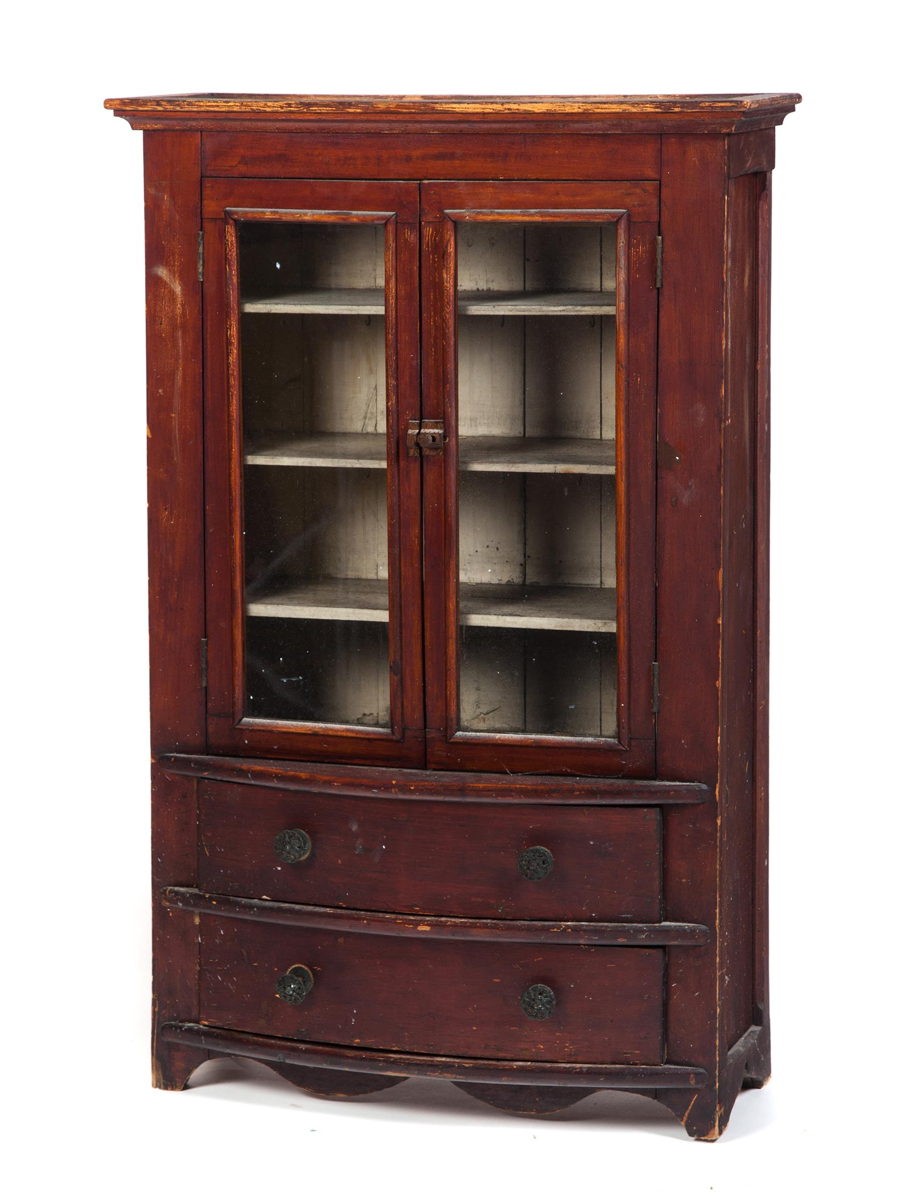 Appraisal: CHILD-SIZED CHINA CABINET WITH BOW FRONT BASE American st quarter-