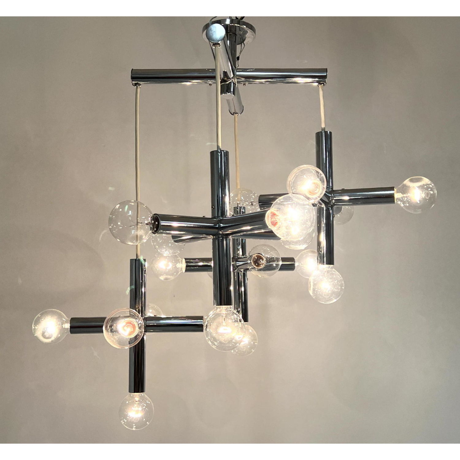 Appraisal: Custom Division Lightolier Chandelier Pendant Lamp Chrome Cross Form Hanging