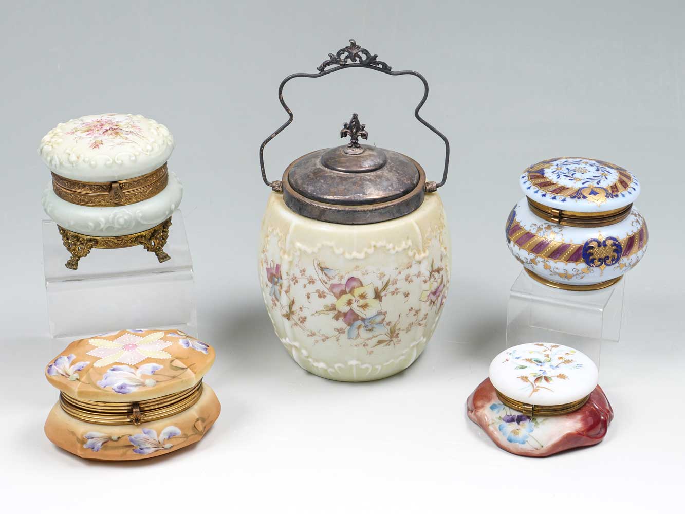 Appraisal: PIECE WAVECREST BISQUIT JAR AND LIDDED BOXES Comprising - Biscuit