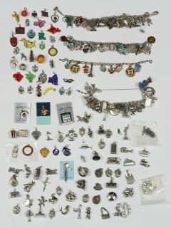 Appraisal: Collection of sterling silver metal charm bracelets and charms Collection