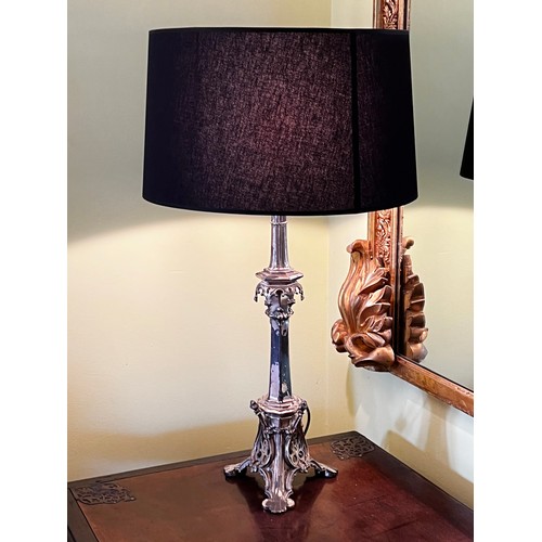 Appraisal: Impressive antique French Gothic revival silver plate lamp with black