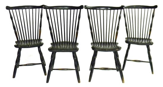 Appraisal: Four early Windsor fan back side chairs green-black finish each