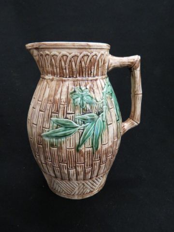 Appraisal: Majolica Pottery Pitcher with bamboo decor excellent