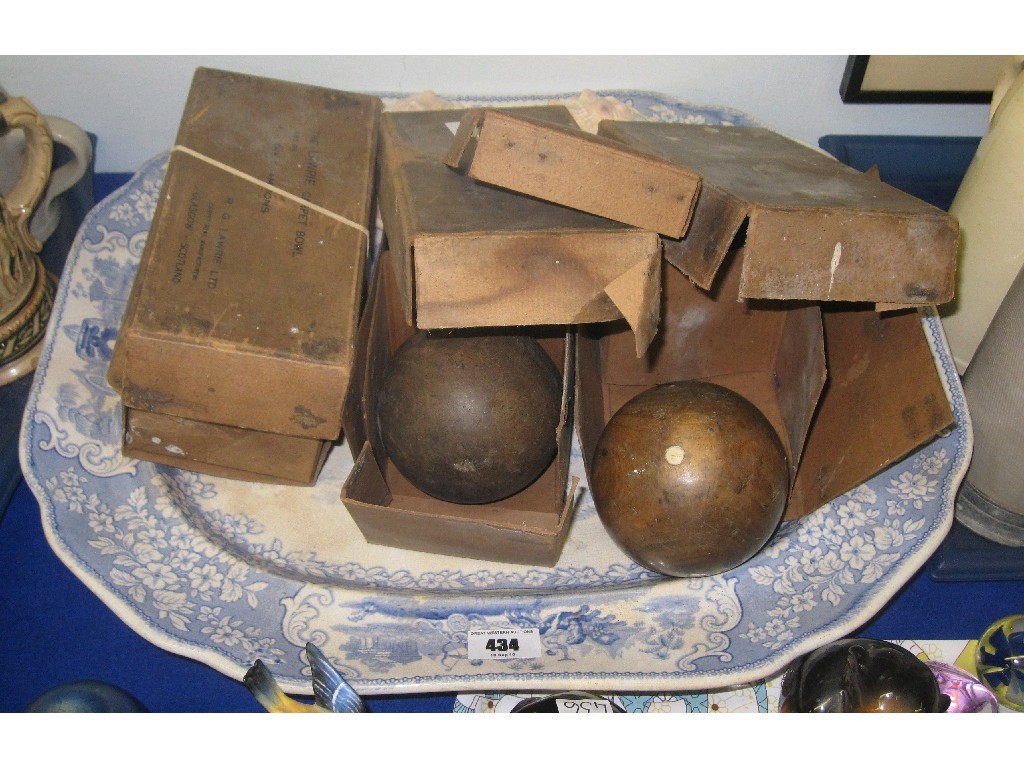 Appraisal: Lot comprising a large blue and white ashet carpet bowls