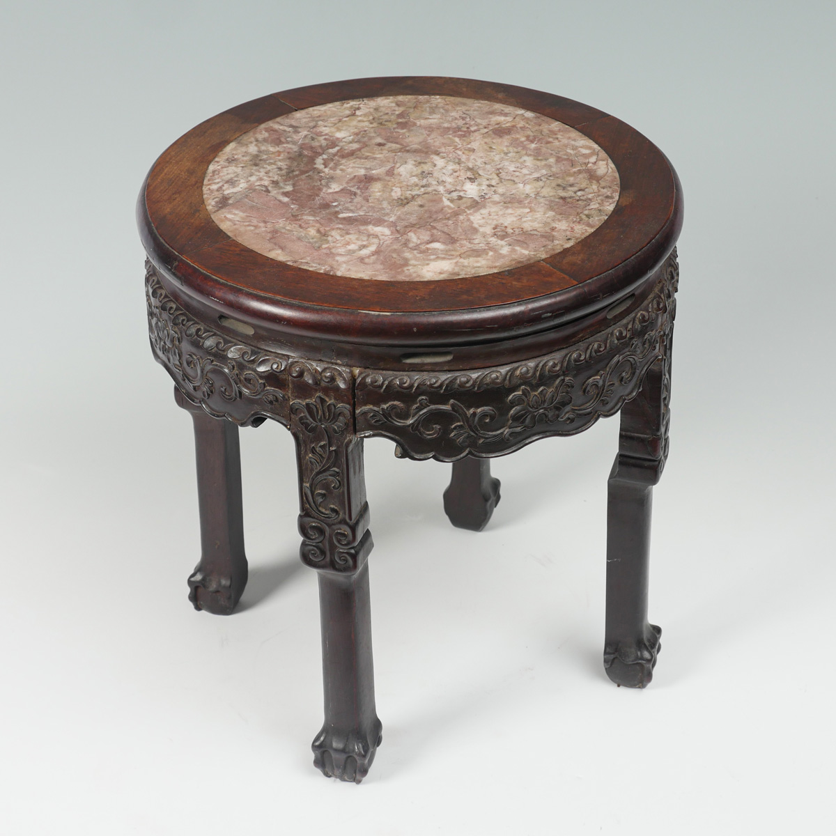 Appraisal: CHINESE MARBLE TOP PLANT STAND Carved Chinese marble top plant