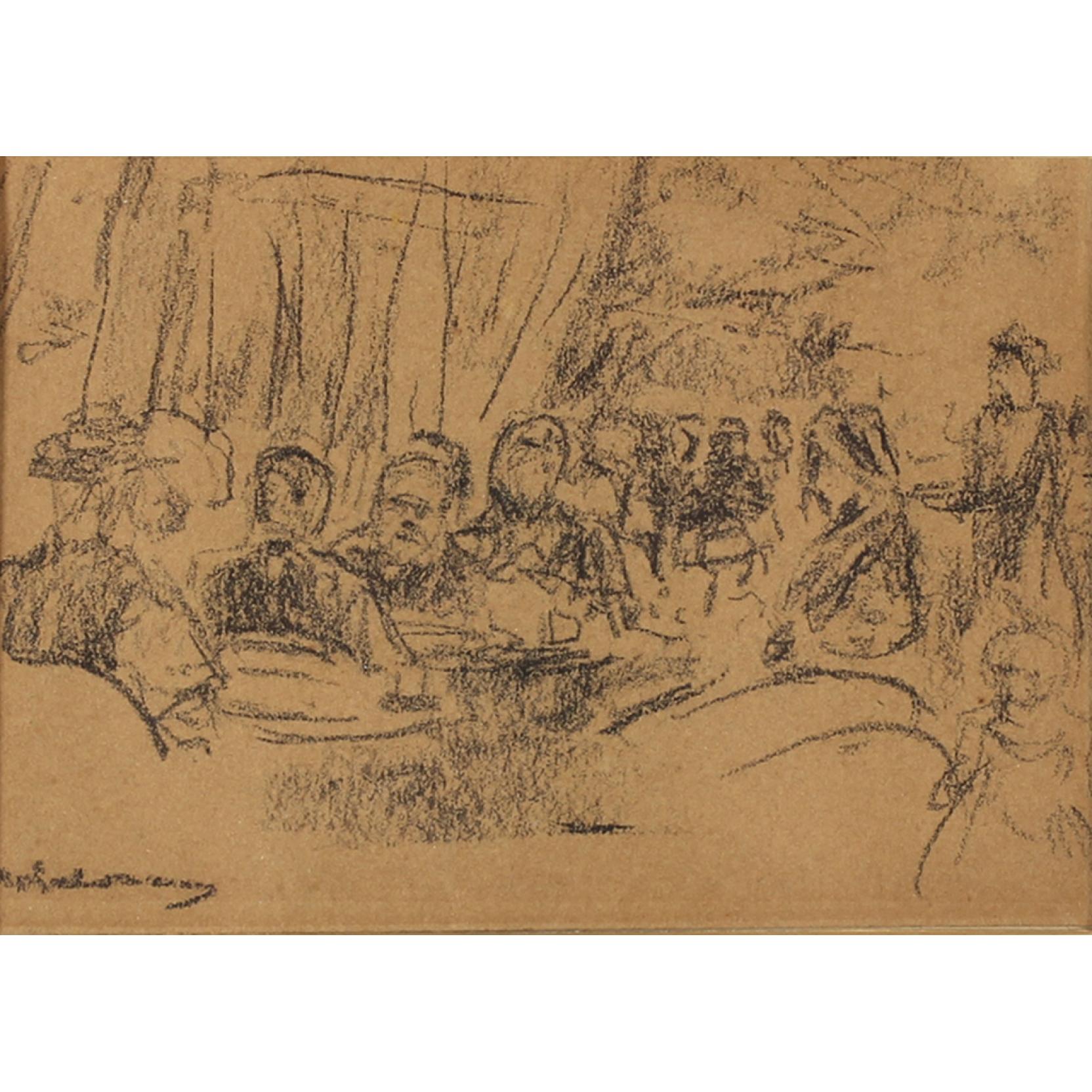 Appraisal: Max Liebermann German - Cafe Scene Kaffeegarten charcoal on brown