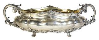 Appraisal: Continental silver-gilt centerpiece the compressed free form hammered basin detailed